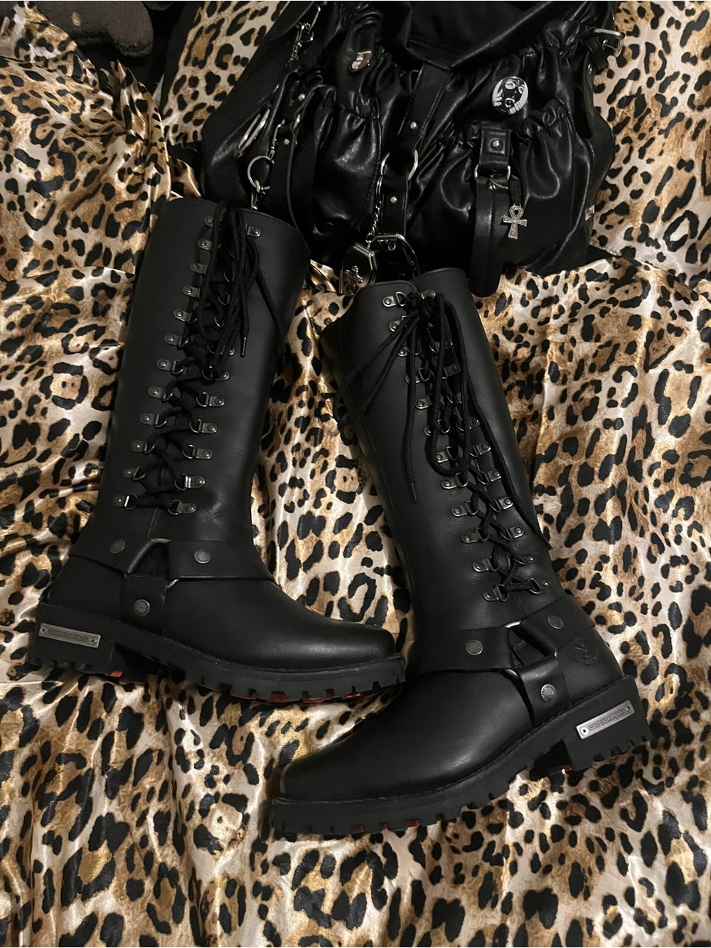 Milwaukee Black Lace-Up Leather Moto Boots